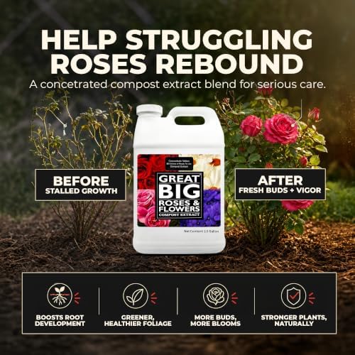Great Big Roses Fertilizer Booster for Rose & Flower Gardens, 32 Ounce | Organic; For Roses, Flowers, Hydrangeas & Flowering Shrubs; Mix 4 oz per gal water; More Blossoms & Better Root Uptake