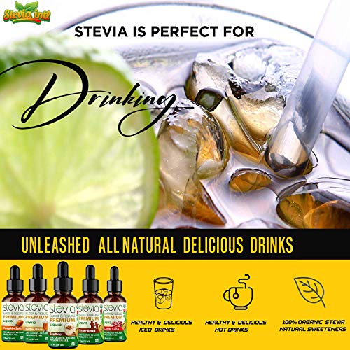 Stevia Intl - Holiday & Seasonal Special (Pack of 5). Premium Stevia Drops with 5 Flavors in Glass Bottles. 100% All-Natural Sweet, Non-Bitter