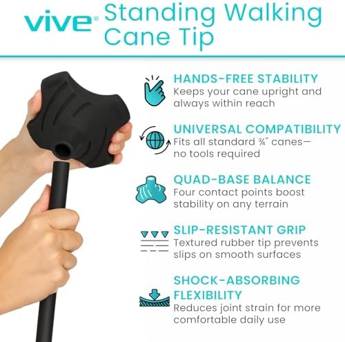 Vive Self Standing Walking Cane Tip 3/4 Inch Heavy Duty Replacement Quad
