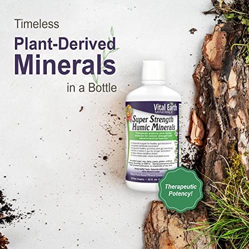 Vital Earth Minerals Super Strength Humic Minerals – Fulvic Acid Supplement with 70+ Trace Minerals, Electrolytes for Detox & Digestion, 32 Oz + 1 Oz Cup