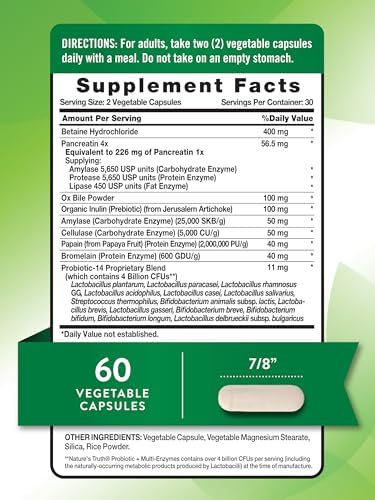 Nature's Truth Probiotics with Enzymes | 60 Capsules | for Men and Women