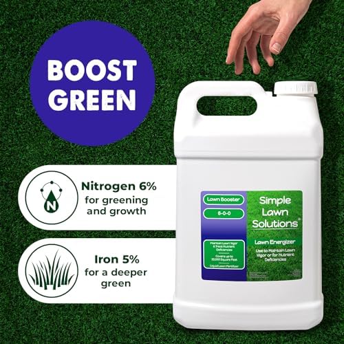 Commercial Grade Lawn Fertilizer with Iron- Liquid Fertilizer Spray- Nitrogen and Iron for Deeper Green Turf- Any Grass Type - Simple Lawn Solutions - Lawn Energizer - 32 Ounce