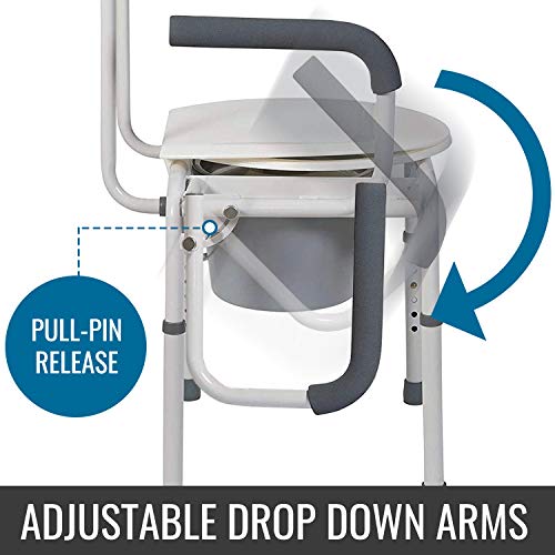 DMI Portable Toilet for Adults, Deluxe Commode For The Elderly, FSA HSA Eligible, Drop Arm Commode For Easy Transfers
