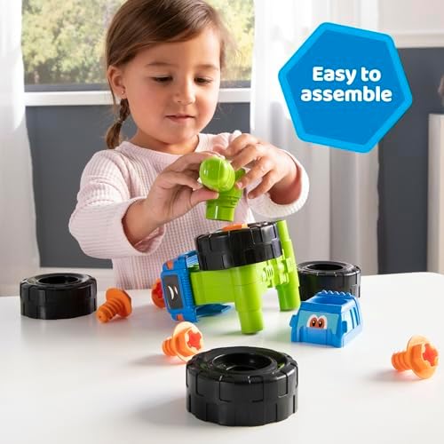 BUILD-A-BUDDY John Deere Tractor Toy and Toy Drill - Toddler STEM Take Apart Toys with 16 Individual Pieces and Kids Tools - Kids Building Toys Ages 3 Years and Up