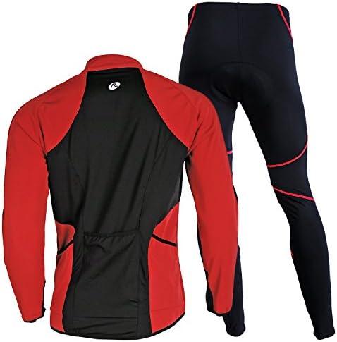 Men's Cycling Jersey Set, Winter Thermal Fleece Lining Waterproof Long Sleeve Jacket with Padded Riding Pants