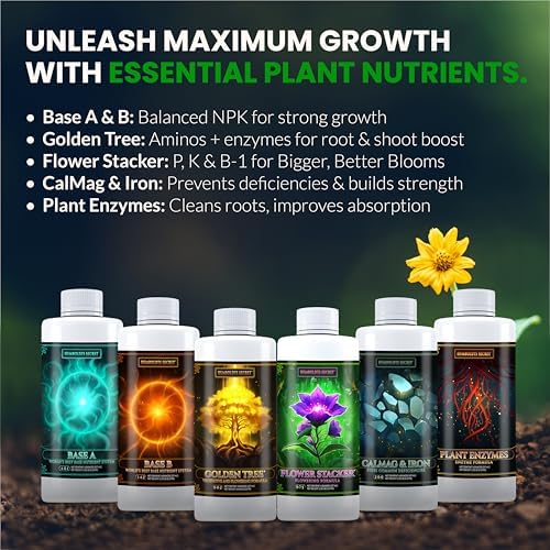 Humboldts Secret Starter Kit Pack | Indoor and Outdoor Plant Fertilizer and Hydroponic Nutrients | Base A & B, CalMag and Iron, Golden Tree, Flower Stacker, Plant Enzymes | Complete Garden System