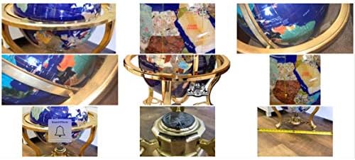 Unique Art 21-Inch Tall Blue Lapis Ocean Table Top Gemstone World Globe with Gold Tripod