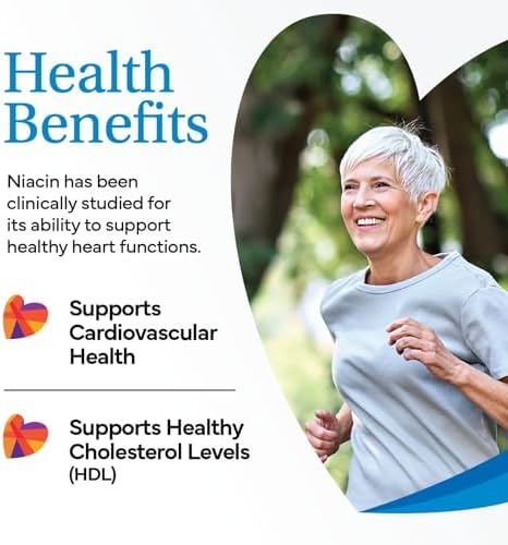 Slo-Niacin Slow Release Niacin 500mg – Vitamin B3 Supplement for Heart Wellness – Flush-Free B3 Vitamins for Cholesterol & Cardiovascular