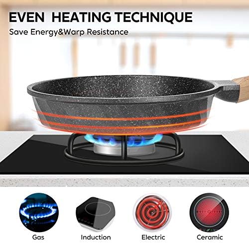 YIIFEEO Frying Pans Nonstick, Induction Frying Pan Set Granite Skillet Pans for Cooking Omelette Pan Cookware Set with Heat-Resistant Handle