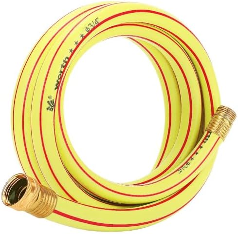 Lead-in Yellow Short Garden Hose 3/4 in. x 5 ft. -No Kink, Leak Free, Flexible, Male to Female Fittings -Heavy Duty Lightweight PVC Water Hose -150PSI Work & 500PSI Burst, for Reel Cart & Outdoor Use
