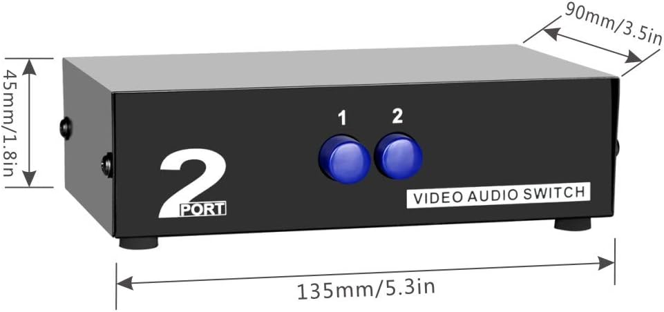 Panlong 2 Port AV RCA Switch 2 in 1 Out Composite Video L/R Audio Switcher Selector Box for DVD Player, Sega Genesis, SNES, N64, PS2/3 Game Consoles