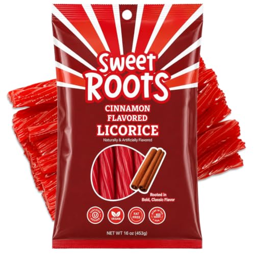 Sweet Roots Black Licorice Twists – 1 Bag (16 oz) – Jumbo Size Candy Sticks | Vegan, Fat Free, Kosher | Soft Gourmet Licorice Candy with Classic Black Licorice Flavor
