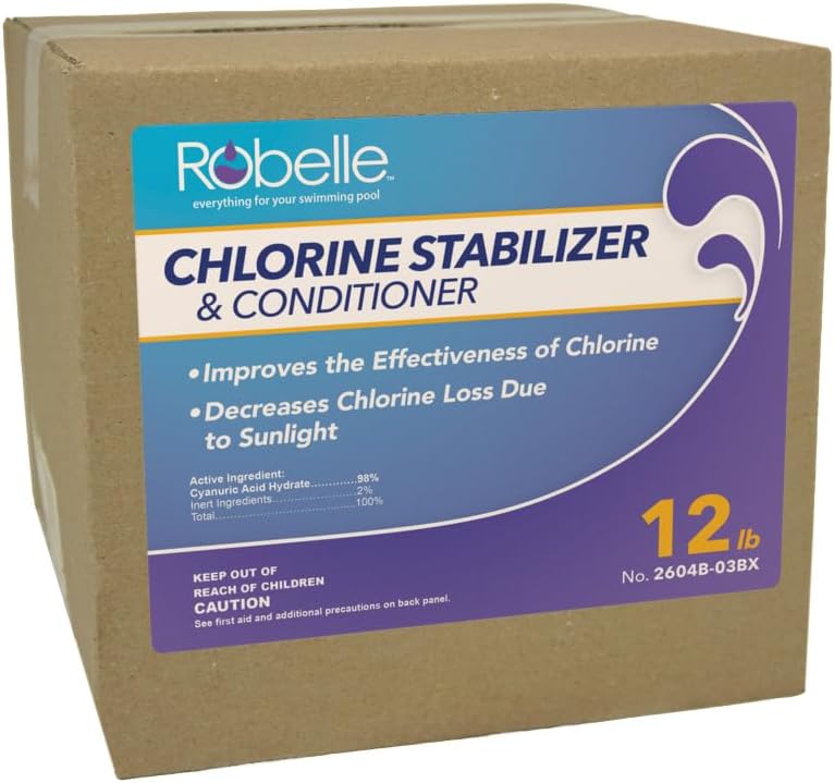 Robelle 7-Pounds Premium Chlorine Stabilizer and Conditioner, Made in USA | Concentrated Cyanuric Acid for Pools, Pool Stabilizer, Helps Chlorine Last Longer, 6 oz raises CYA 10 ppm per 5,000 gallons