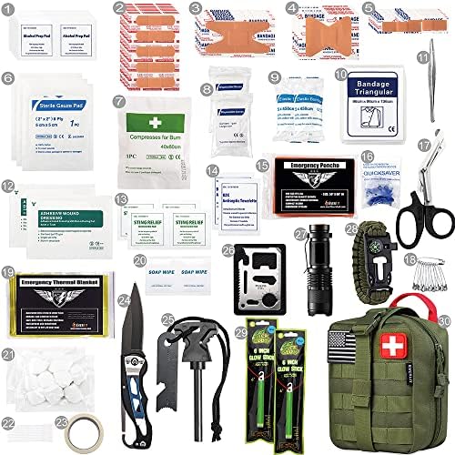EVERLIT 250 Pcs Survival First Aid Kit | IFAK Outdoor Survival Kit Emergency Kit For Camping Hiking Hunting Earthquake Emergency Preparedness