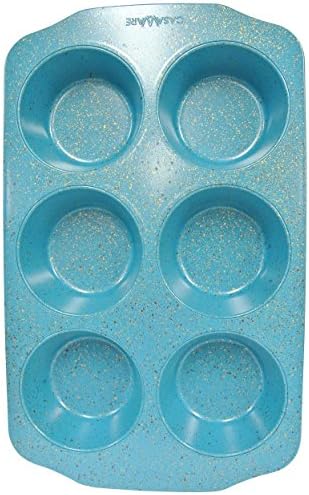 casaWare Jumbo Muffin Pan 6 Cup Ceramic Coated Non-Stick (Blue Granite)