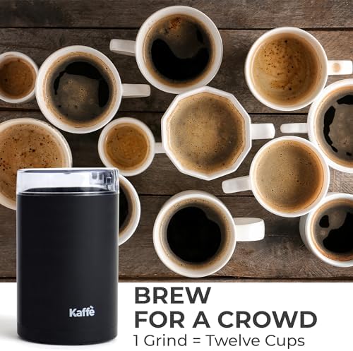 Kaffe One-Touch Coffee Grinder Electric w/Cleaning Brush (3 oz) - Coffee Grinders for Home Use - Up to 12 Cups of Coffee per Grind - Easy On/Off Coffee Bean Grinder - Black