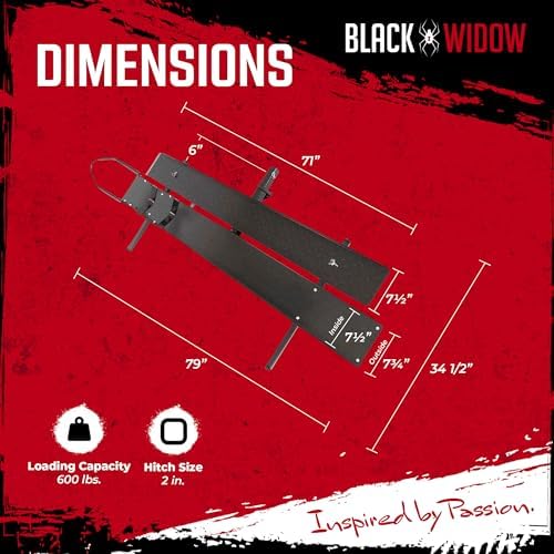 Black Widow Steel Motorcycle Carrier with Ramp for 2-Inch Receiver, 500 lb Capacity - Hitch-Mounted Dirt Bike and Scooter Hauler with Grit-Coated Track and Anti-Rattle Device for SUVs and Trucks