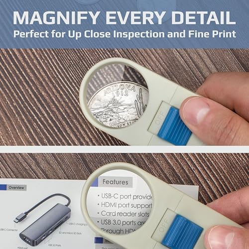 Carson Illuminated Hand Held 7x LED Lighted Aspheric Magnifier with 1.5'' Lens Diameter (SV-70),White (Pack of 1)