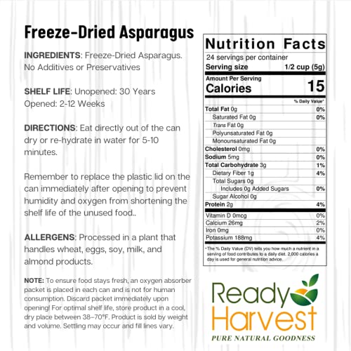 Ready Harvest Freeze Dried Food - Asparagus | Emergency Food Supplies | Vegetables | #10 Can | 25-Year Shelf Life | Cans Filled to the Top