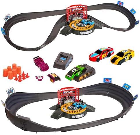 Slot Car Race Track Sets | NASCAR Crash Circuit Short Track | 2 Electric Powered Cars with Flash Chargers | Race Tracks for Kids Ages 4-8 | Car