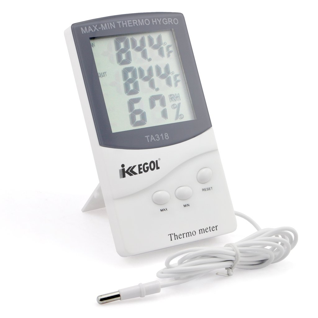 iKKEGOL Digital Indoor Outdoor in/Out Wall Mount Monitor Sensor LCD Temperature Thermometer Hygrometer Humidity Meter with Probe Cable