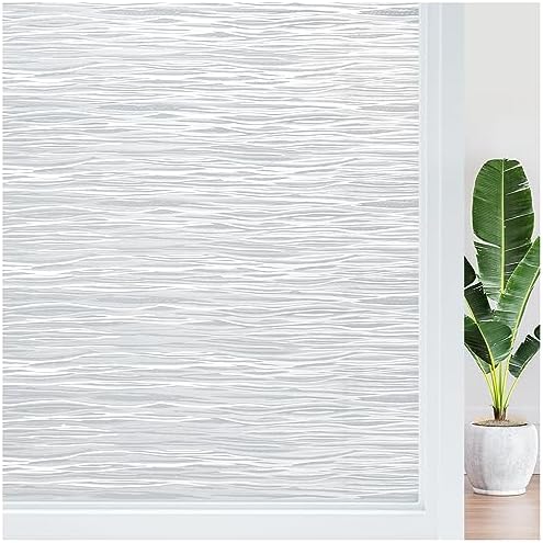 Haton Window Privacy Film, Frosted Stripe Non-Adhesive, 17.5" x 78.7"