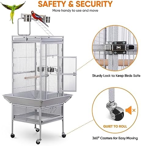 Nova Microdermabrasion 68-Inch Height Wrought Iron Standing Large Play Top Bird Cage for African Grey Small Quaker Parrot Cockatiel Sun Parakeet Green Cheek Conure Dove Budgie Lovebird