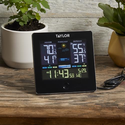 Taylor Wireless Digital Indoor Outdoor Thermometer, Easy to Read Numbers for Patio, Pool, and Indoor Areas, LCD, Black