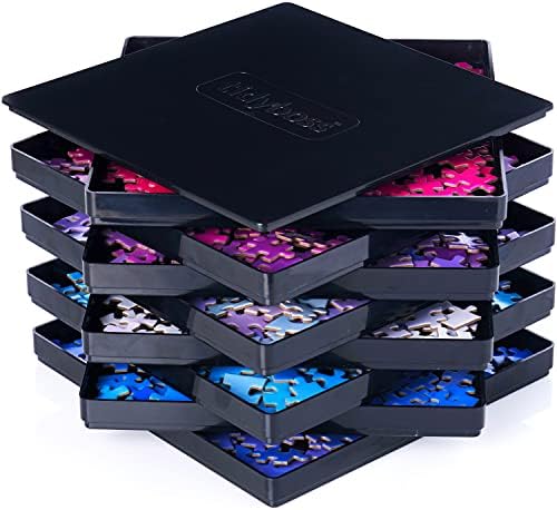 Tidyboss 8 Puzzle Sorting Trays with Lid 8" x 8" - Portable Jigsaw Puzzle Accessories White Background Makes Pieces Stand Out to Better Sort Patterns