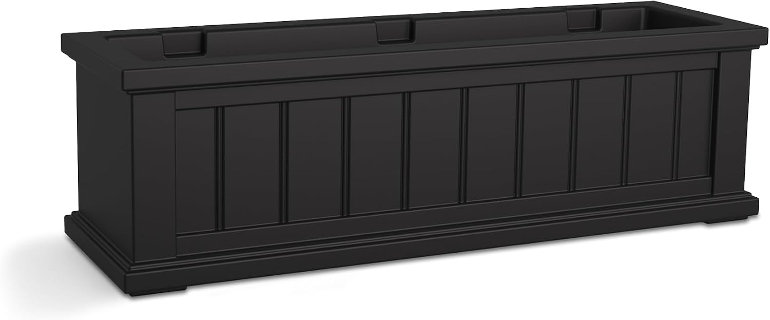 Mayne Cape Cod 3ft Window Box - Black - 36in L x 11in W x 10.8in H - with 6.5 Gallon Built-in Water Reservoir (4840-B)
