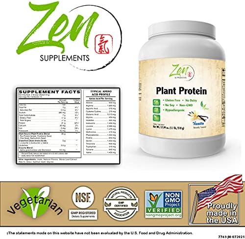 Plant Protein-Vanilla 510G 1.1LB-Powder- 25 Grams of Protein Per Serving -Vegan, Low Net Carbs, Non Dairy, Gluten Free, Lactose Free, No Sugar Added