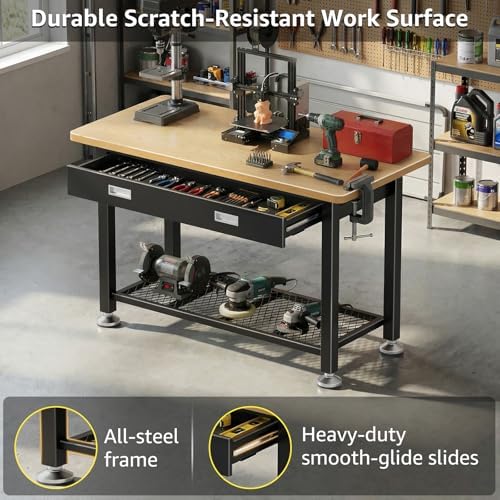 39.4" Workbench with Drawer and Pegboard - Heavy Duty Steel Garage Work Table, Small Tool Bench for Workshop, Woodworking, Crafting & Repair