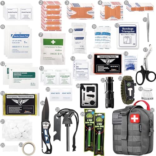 EVERLIT 250 Pcs Survival First Aid Kit | IFAK Outdoor Survival Kit Emergency Kit For Camping Hiking Hunting Earthquake Emergency Preparedness