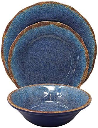 Gianna's Home 12 Piece Rustic Farmhouse Melamine Dinnerware Set (Blue)