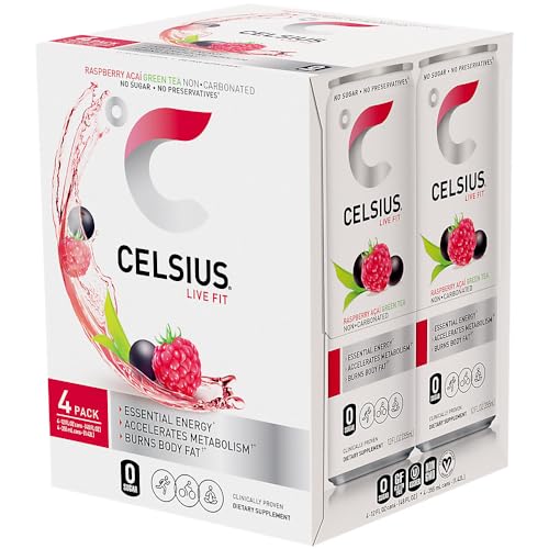 CELSIUS Sparkling Peach Vibe, Functional Essential Energy Drink 12 Fl Oz (Pack of 4)