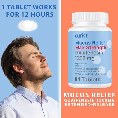 Curist Guaifenesin Mucus Relief 1200 mg Maximum Strength OTC - 84 Count Extended Release Tablets - Reduce Mucus Clear Congestion (84 Count Tablet