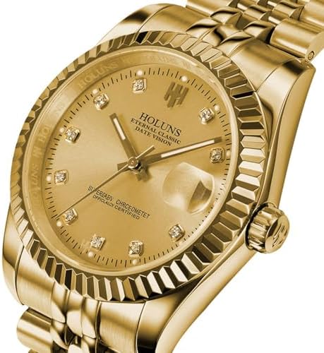 Men's Automatic Watch Gold-Plated 316L Steel Sapphire Crystal | Japanese 8215 automatic movement • Sapphire crystal • 18K gold-plated 316L steel • Date display • Dress and business wear