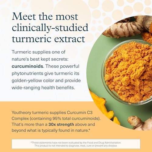 Youtheory Turmeric - 450 mg Turmeric Curcumin Supplement - with Piperine & Bioenhancers - Clinically Studied Curcumin Complex - for Muscle & Brain