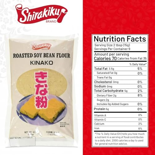 Shirakiku Kinako Japanese Roasted Soybean Flour - Additive-free Soybean Flour, Superfine Texture, Ideal for Baking & Cooking, 5 OZ (Pack of 1)