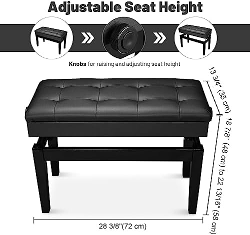 AW Adjustable Piano Bench with Storage Brown Wooden Keyboard Stool Seat | Leather Cushion Paino Chair for Piano Shop Music School Studio Capacity 400lbs