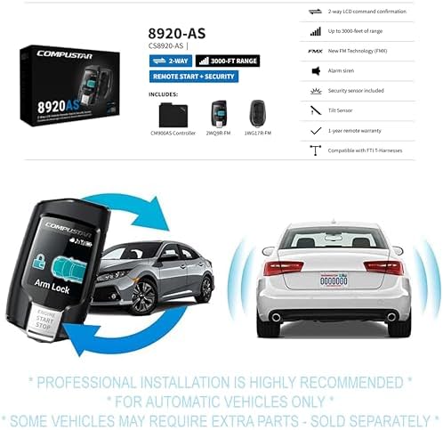 Compustar All-in-One CS8920-AS 2-Way Interactive LCD Remote Starter Kit & Alarm System (Up to 3,000-FT Range)