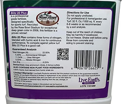 Live Earth Products Blitz 22 Plus Premium Turf Fertilizer, 22-0-0 with Humic Acid, 32 Fl. Oz.