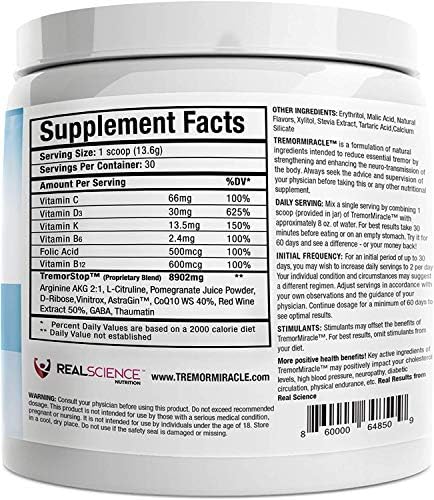 Real Science Nutrition Tremor Miracle - Essential Tremor Herbal Supplement Powder for Hands, Legs, Feet, Head Tremors (13.4 Oz, Grape Flavor) (3)