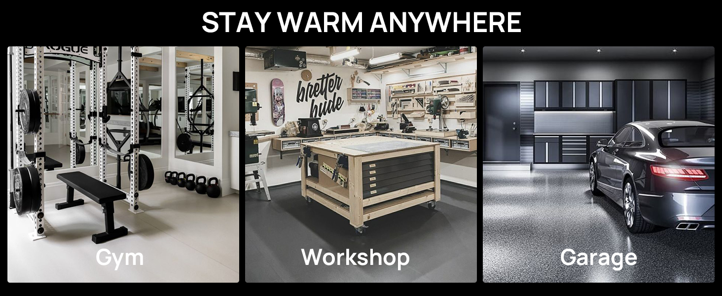 gym left workshop middle garage right heater versatility for different spaces and uses