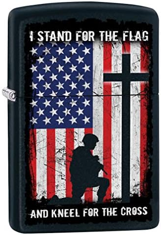 Zippo Lighter: I Stand for the Flag and Kneel for the Cross - Black Matte 79815