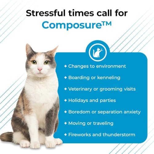 VetriScience Composure Calming Chews for Cats – Supports Relaxation & Balanced Behavior During Travel & Vet Visits, Daily Stress & Anxiety Support Supplement, Chicken Flavor, 30 Count