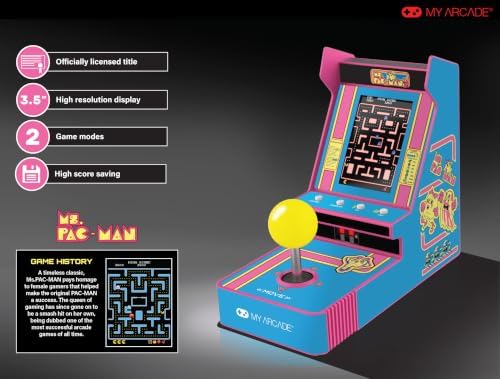 My Arcade Ms. Pac-Man Joystick Player: Retro Arcade Classics, 3.5" Screen | Handheld Games, Birthday Gifts for Kids and Adults, Collectibles