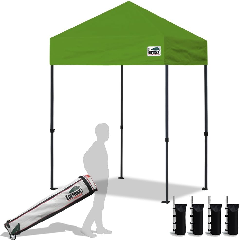 Eurmax USA 10x10ft Pop Up Canopy,Commercial Instant Tent for Outdoor Events,Patented No-Tip Rolling Storage Bag with 4 Sandbags,UV & Water Resistant,Heavy Duty Portable Shelter Gazebo,Black