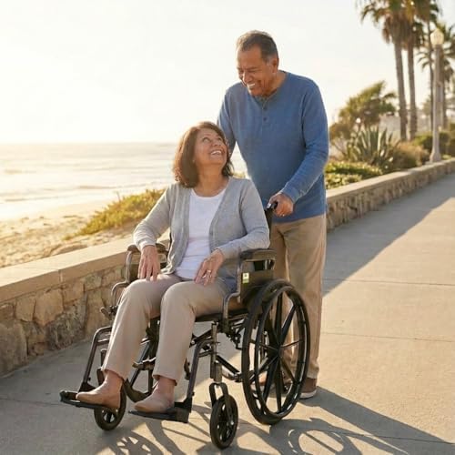 NOVA Lightweight Wheelchair with Flip Up Desk Arms (for Easy Transfer), Adjustable & Easy Release Footrests, Safety Anti-Tippers, Choose from 3 Seat Widths - 16”, 18”& 20”, Weighs only 32 lbs.