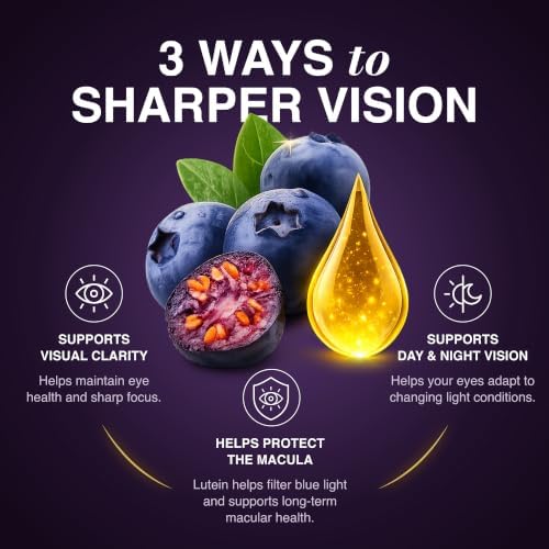NEW NORDIC Blue Berry Eye Vitamin Supplement Daily Vision Support - 120 Ct. | Daily eye health supplements formulated with lutein and Swedish wild blueberries for simple integration into your routine